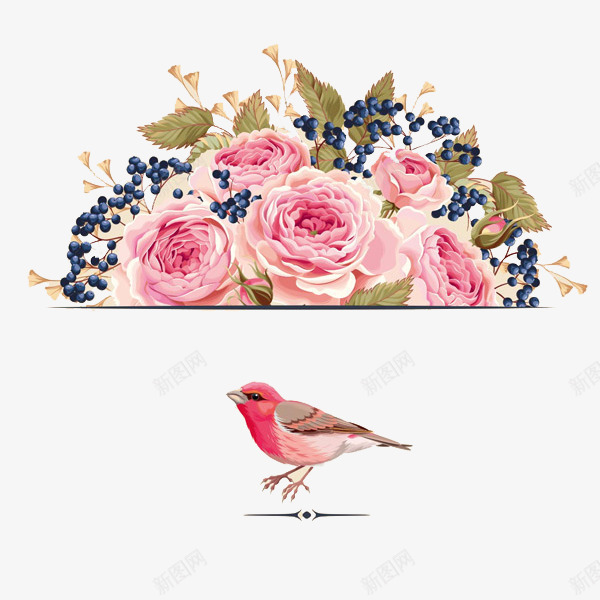 元素插画手绘玫瑰花鸟png免抠素材_新图网 https://ixintu.com 喜鹊 手绘花卉 水墨玫瑰 水彩插画 水彩玫瑰 漂亮手绘玫瑰花 玫瑰庄园 粉红玫瑰花 花环 鸟
