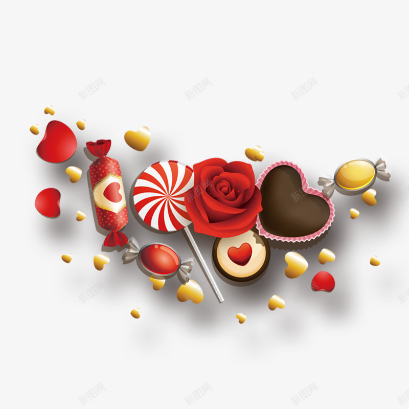 情人节png免抠素材_新图网 https://ixintu.com 图案拼版 巧克力 情人节 情人节快乐 情人节惊喜 情人节礼物 情人节素材 手绘美食 拼盘 桃心 棒棒糖 榛果威化巧克力 点缀 玫瑰 玫瑰花 甜品 礼物 糖果 花朵 装饰 零食 食物 黑糖