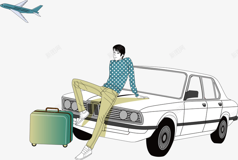 靠在轿车上的旅行男子png免抠素材_新图网 https://ixintu.com 出游 度假 旅行 男子 自由行 自驾游 靠在轿车上