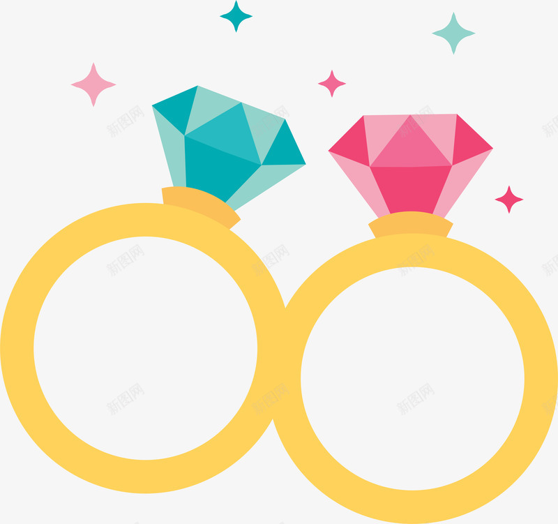 情侣卡通钻戒png免抠素材_新图网 https://ixintu.com 七夕节 卡通钻戒 情人节 扁平化 装饰图案