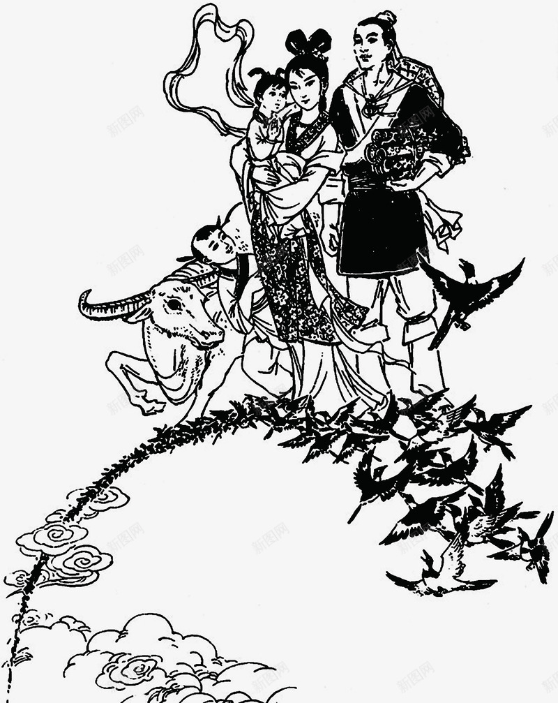 牛郎织女水墨画海报背景七夕情人节png免抠素材_新图网 https://ixintu.com 七夕 情人节 水墨画 海报 牛郎织女 背景