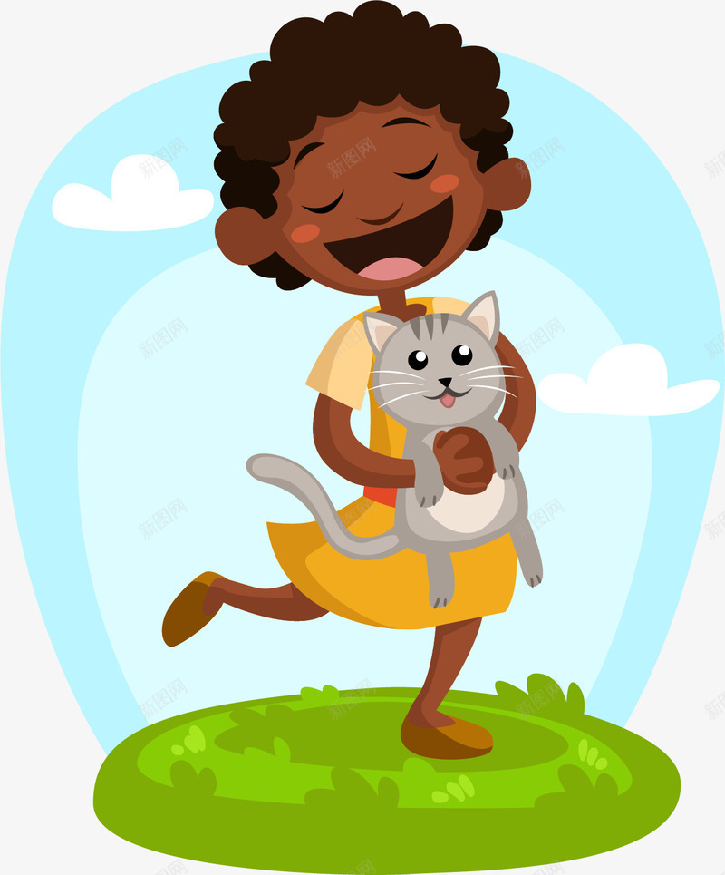 人与宠物png免抠素材_新图网 https://ixintu.com 人与宠物 养宠物 卡通 宠物猫 小卷毛 小朋友 有爱 猫咪