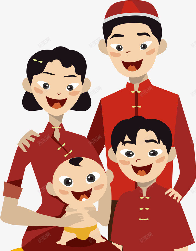 中国传统服饰家庭png免抠素材_新图网 https://ixintu.com 一家人 传统服饰 儿童插画 卡通人物 卡通插画 家庭 矢量人物