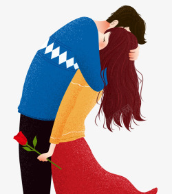 情侣元素手绘人物插画紧紧拥抱的情侣人物高清图片