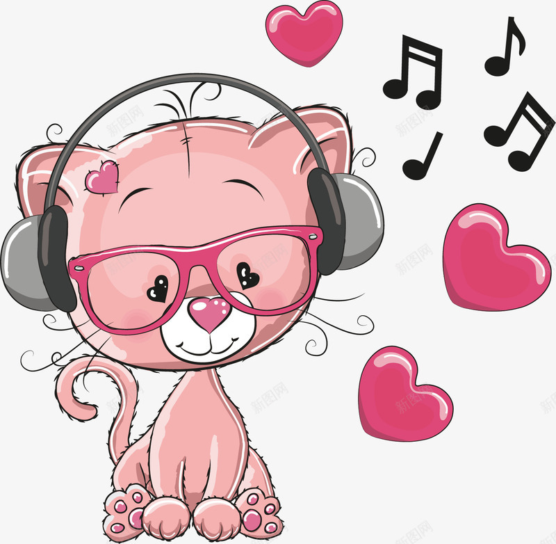 2017听音乐的小猫png免抠素材_新图网 https://ixintu.com 动物 小猫 猫咪 粉色 音乐