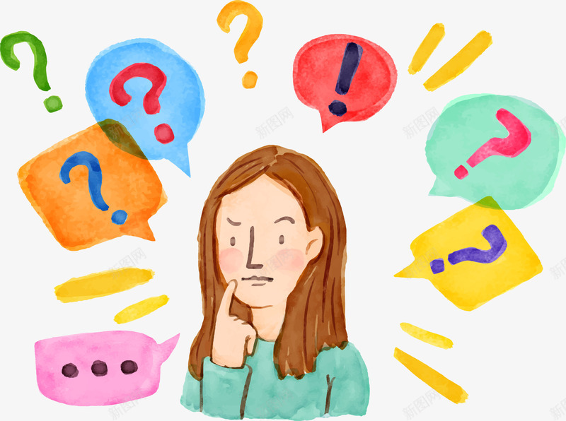 水彩人物思考过程矢量图eps免抠素材_新图网 https://ixintu.com 思考 思考过程 手绘 水彩纸 疑问 矢量素材 矢量图