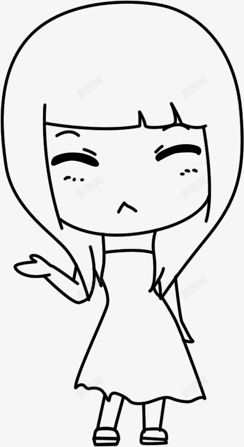 黑色手绘可爱表情女生png免抠素材_新图网 https://ixintu.com 可爱 女生 表情 黑色
