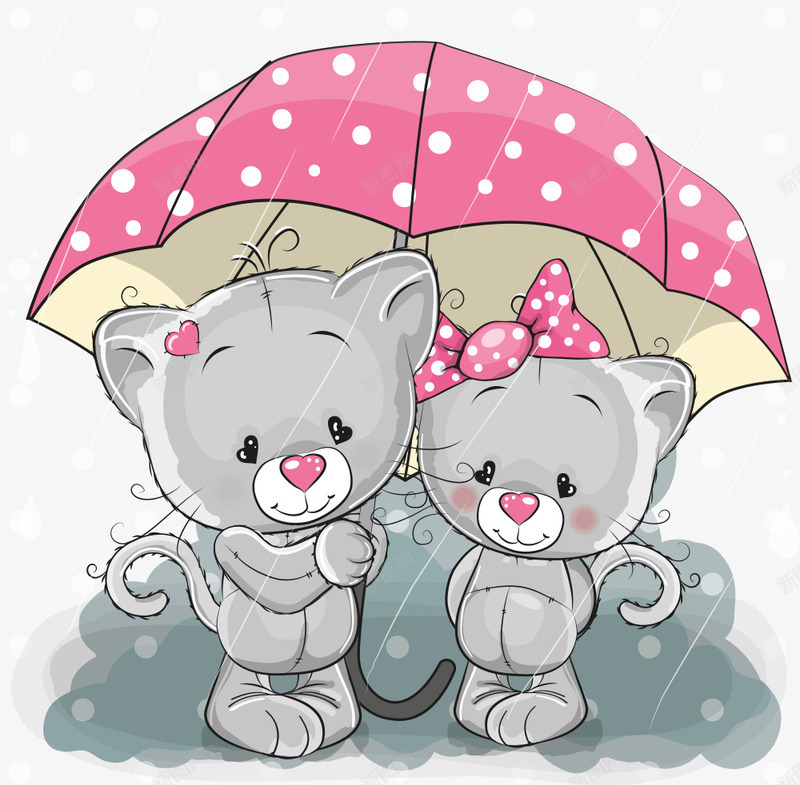 雨伞下的小猫矢量图eps免抠素材_新图网 https://ixintu.com 动物 卡通动物 小猫 猫 猫咪 矢量小猫 矢量图