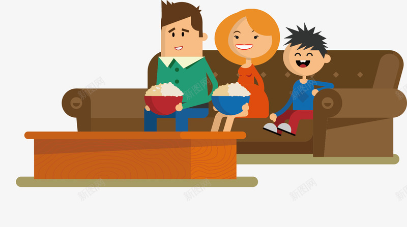 一家人看电视png免抠素材_新图网 https://ixintu.com 一家人 坐着看电视 家庭 沙发 电视