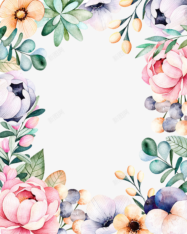 小清新鲜花边框手绘插画png免抠素材_新图网 https://ixintu.com 免抠PNG 唯美花朵 园艺 小清新鲜花边框手绘插画 植物 水彩鲜花 鲜花边框