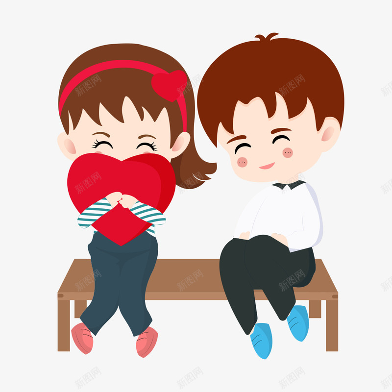 情人节长椅上的男女孩插画矢量图ai免抠素材_新图网 https://ixintu.com 人物 公园 女孩 害羞 情人节 情侣 抱枕 欢笑 爱心 男孩 谈笑 长椅 矢量图