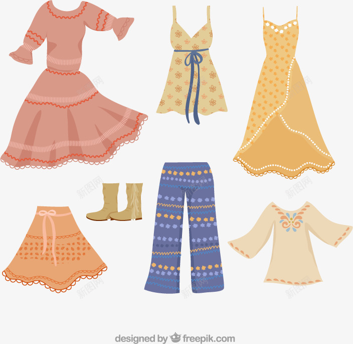 元素时尚的波希米亚服装行业png免抠素材_新图网 https://ixintu.com 手绘服饰 时尚的波希米亚服装行业 矢量元素