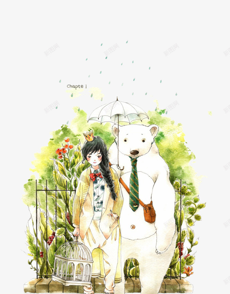 手绘唯美森林系女孩png免抠素材_新图网 https://ixintu.com 卡通 唯美 手绘 手绘插画 插画 梦幻 森系