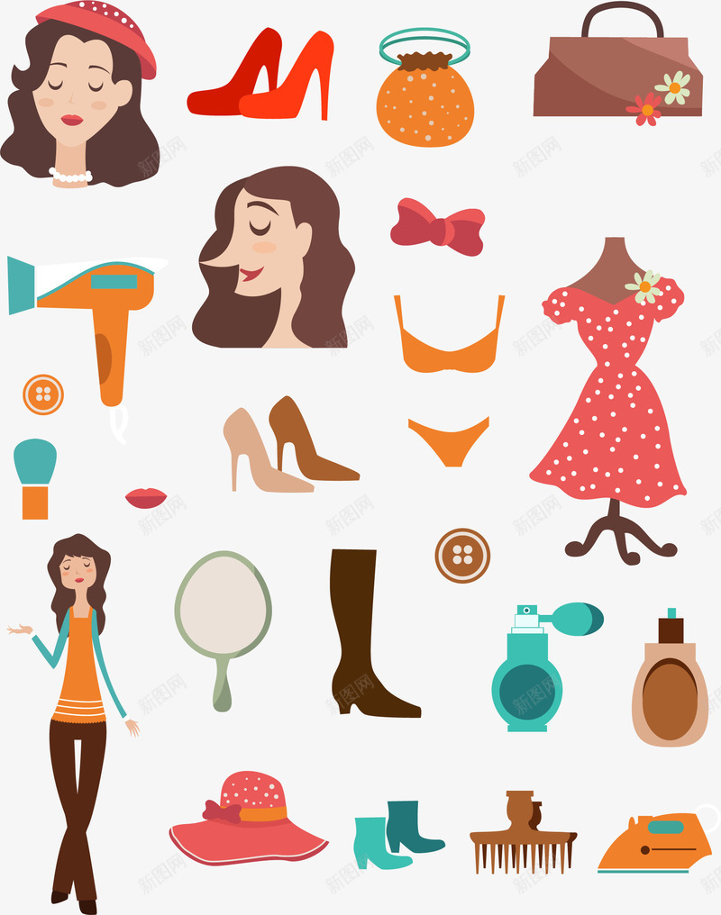 女生物品合集片矢量图ai免抠素材_新图网 https://ixintu.com 卡通 女生 彩色 粉色 矢量图