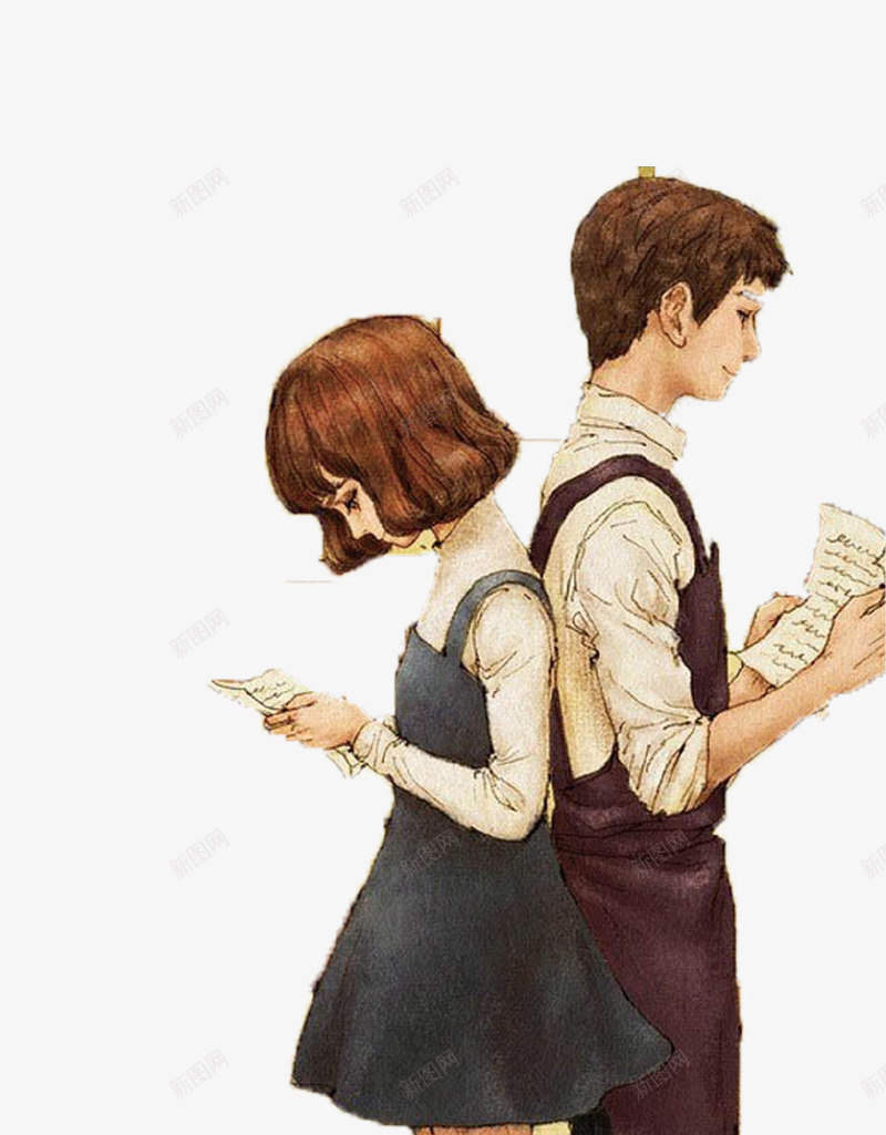 卡通手绘情侣背靠背插画png免抠素材_新图网 https://ixintu.com 卡通手绘 学生 情书 情人节 情侣 插画 背靠背