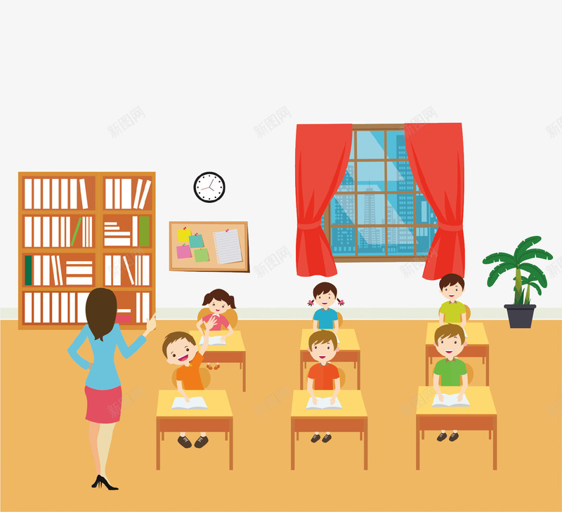 手绘课堂讲课插画psd免抠素材_新图网 https://ixintu.com 书架 开学季 手绘 插画 教室 礼貌 老师 讲课 课堂 课堂礼仪