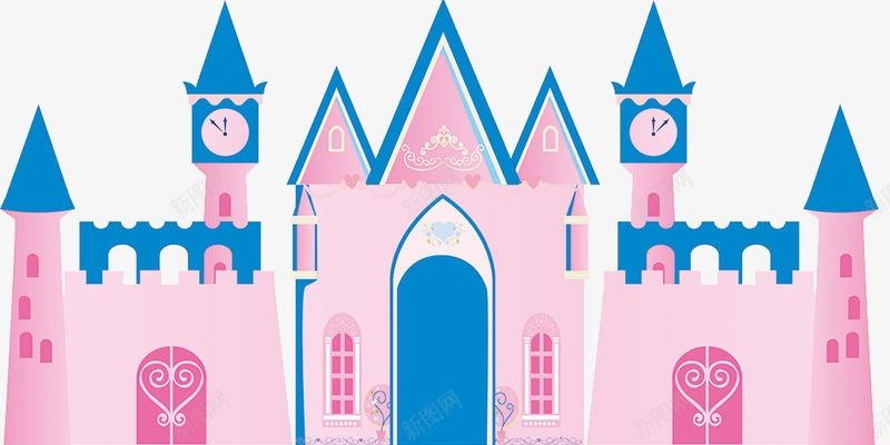 城堡png免抠素材_新图网 https://ixintu.com 建筑 插画 欧式 童话 粉蓝