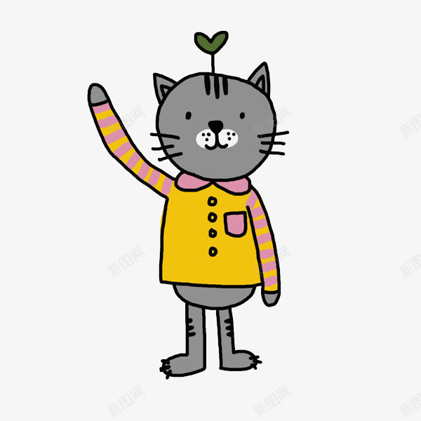 打招呼的小猫图png免抠素材_新图网 https://ixintu.com 可爱的 小猫 小草 打招呼 挥手的 插图 黄色的