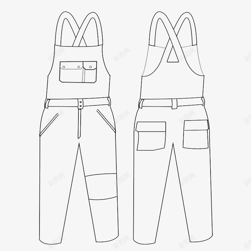背带裤线条图png免抠素材_新图网 https://ixintu.com 服装线条图 滑雪背带裤 素描图 线条图