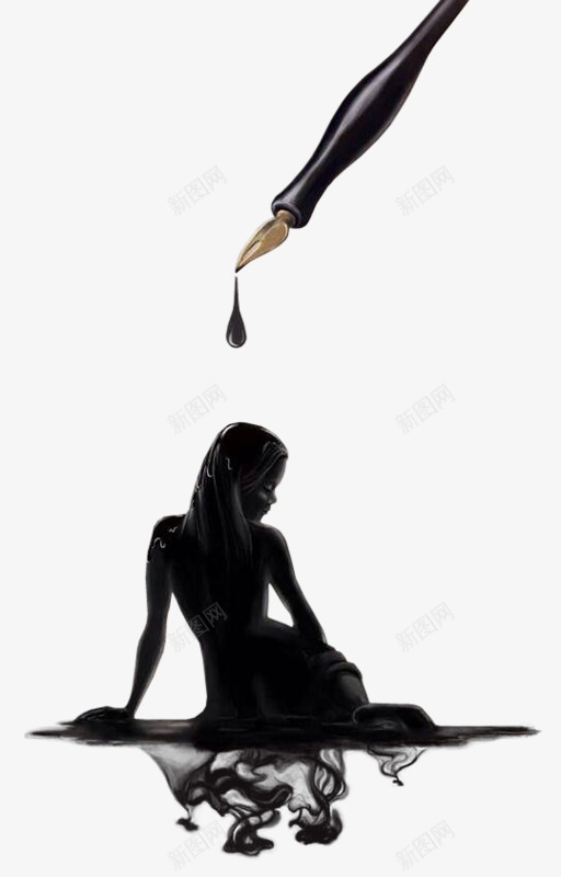 钢笔与女孩png免抠素材_新图网 https://ixintu.com 墨水 女孩 钢笔 黑色