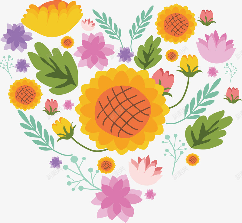 花朵拼图爱心png免抠素材_新图网 https://ixintu.com 亲吻情人节 向日葵 小情书 拼图爱心 矢量素材