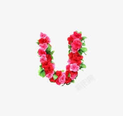 情人节字体u英文字母花朵高清图片