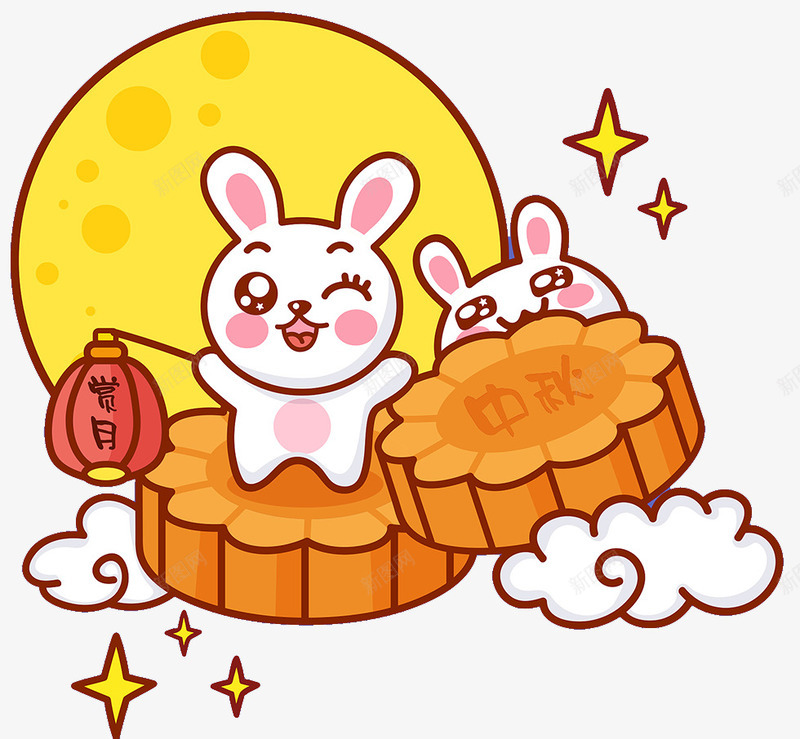 卡通月饼玉兔png免抠素材_新图网 https://ixintu.com 中秋佳节 中秋促销 中秋国庆 中秋祝福 喜迎中秋 团圆 插画卡通 月亮 月饼 玉兔 赏月