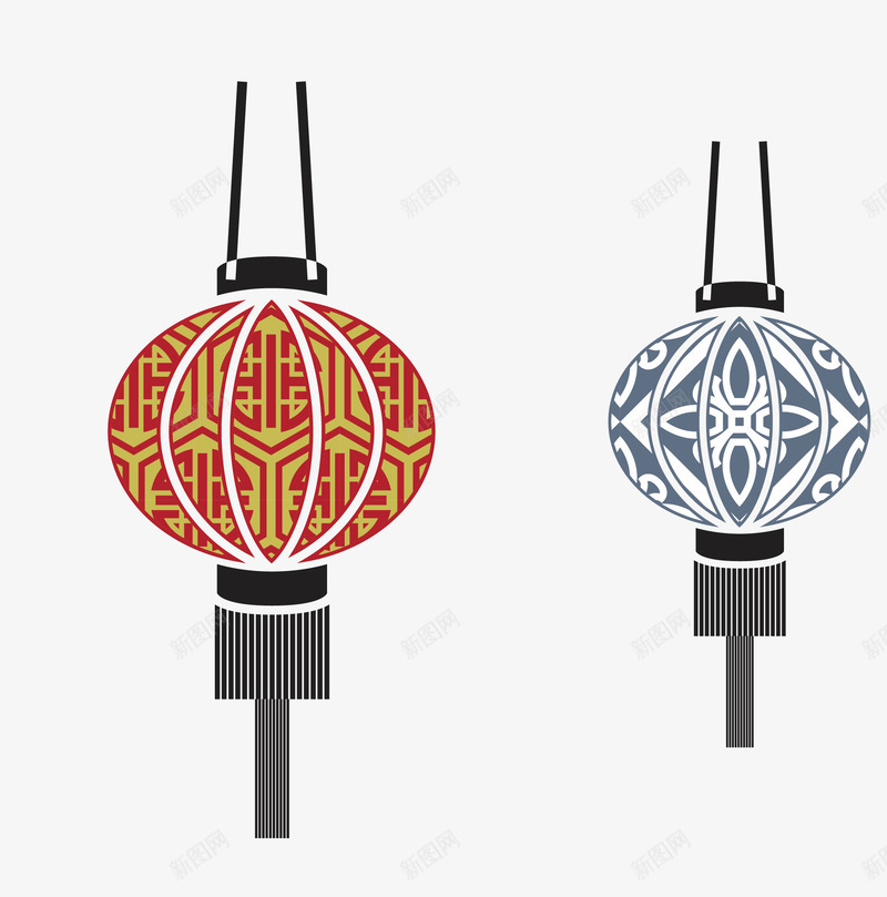 红色及蓝色彩色灯合集图标png_新图网 https://ixintu.com 传统灯具 光 图标 彩色灯 灯笼 红色 组灯 蓝色 轮廓 颜色