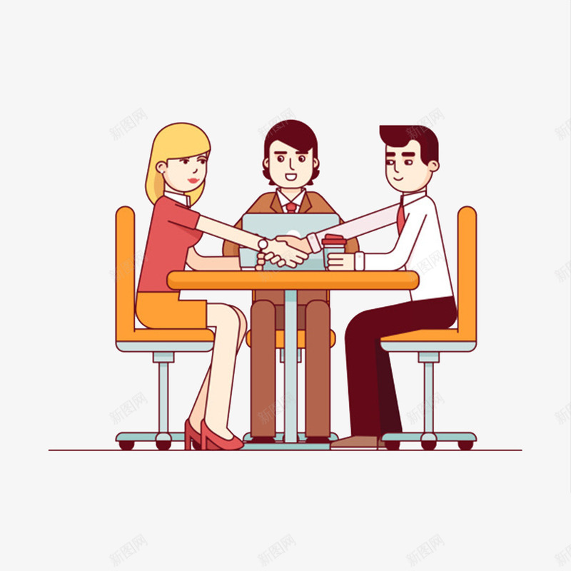 卡通握手场景图png免抠素材_新图网 https://ixintu.com 上班族 会议 创意的 卡通 合作 商务 插图 握手 白领