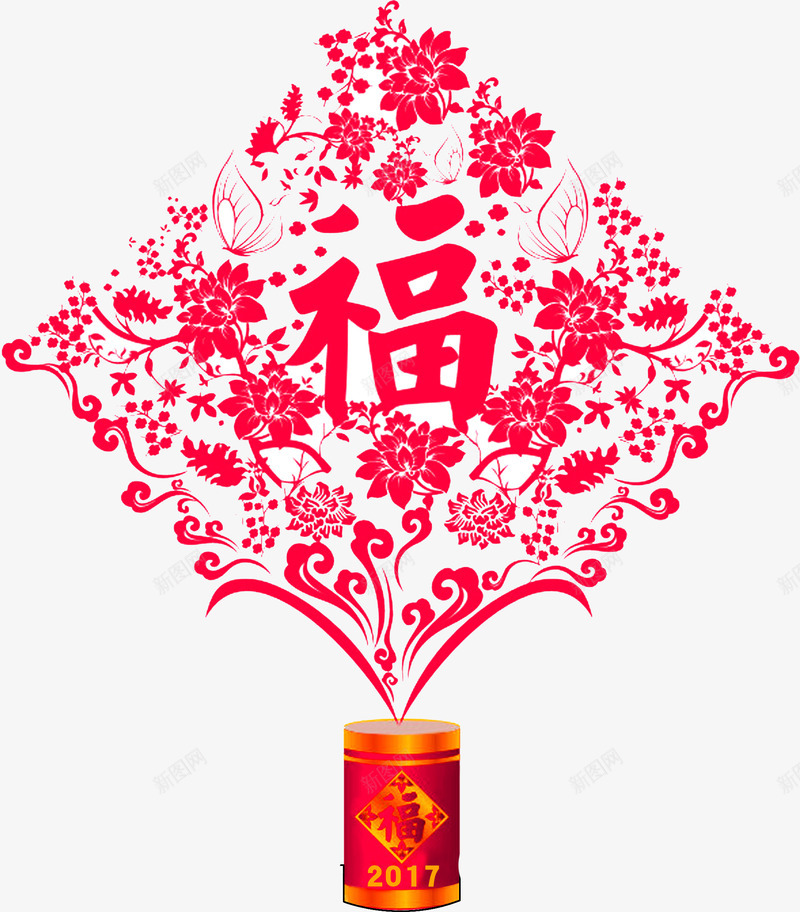 红色中国风鞭炮福字装饰图案png免抠素材_新图网 https://ixintu.com 中国风 免扣PNG 福字 红色 装饰图案 鞭炮