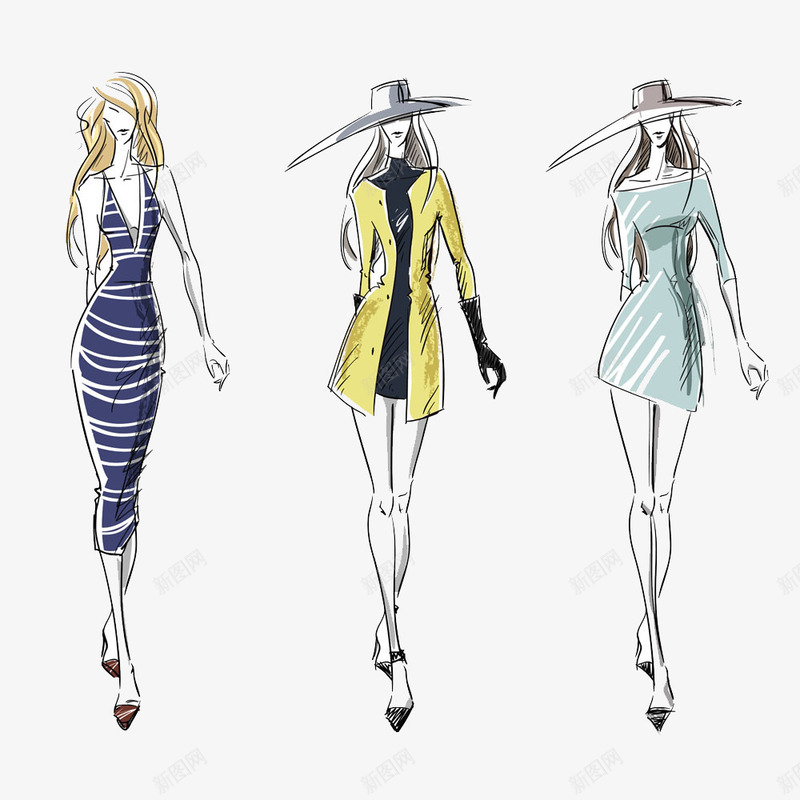 时尚服装模特美女插画png免抠素材_新图网 https://ixintu.com 卡通 时尚服装 模特美女 穿出时尚