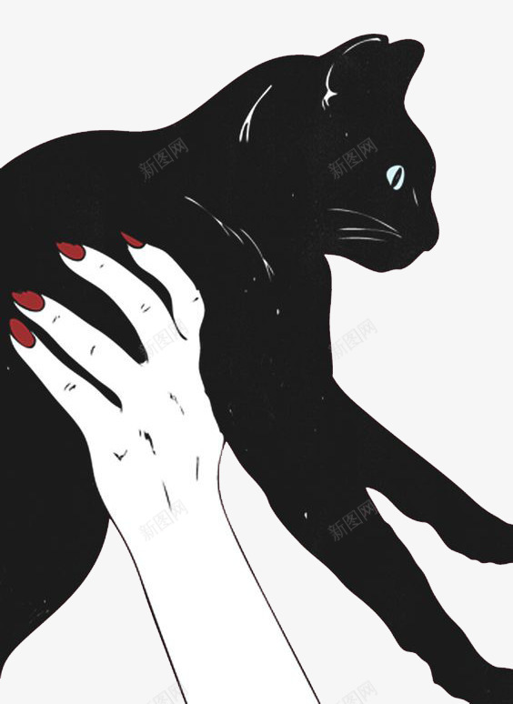 白色手举着黑色的猫png免抠素材_新图网 https://ixintu.com 动物 小清新 红指甲 黑色