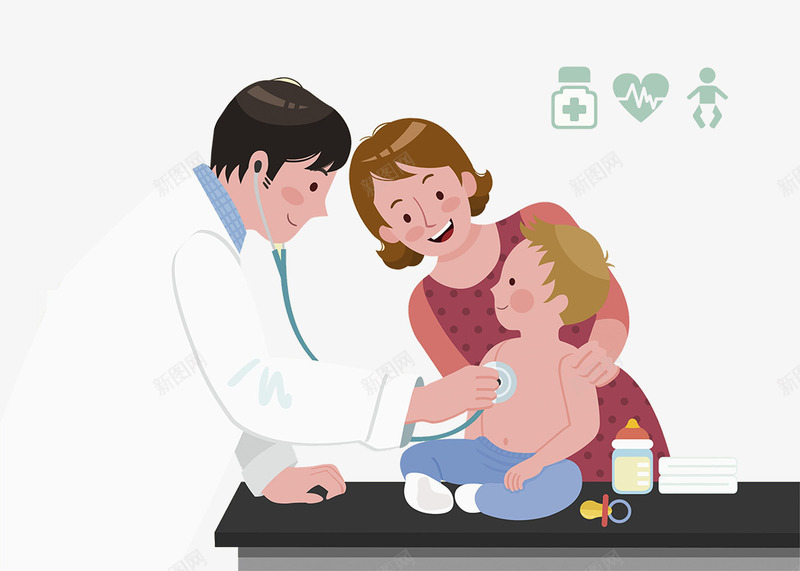 卡通人物插画医院儿科门诊png免抠素材_新图网 https://ixintu.com 儿科门诊 医护插画 医生 医院 医院门诊 卡通人物 宝宝生病 慰问患者病情 生病小人