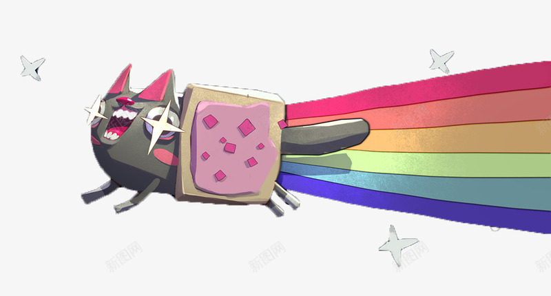 卡通彩虹猫png免抠素材_新图网 https://ixintu.com 卡通 可爱 彩虹 星空 黑猫
