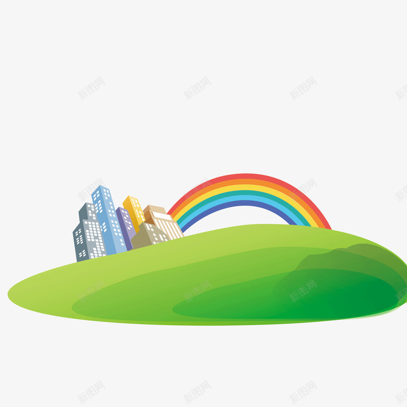 卡通城市风景png免抠素材_新图网 https://ixintu.com 卡通彩虹 卡通绿地 卡通高楼 魅力城市