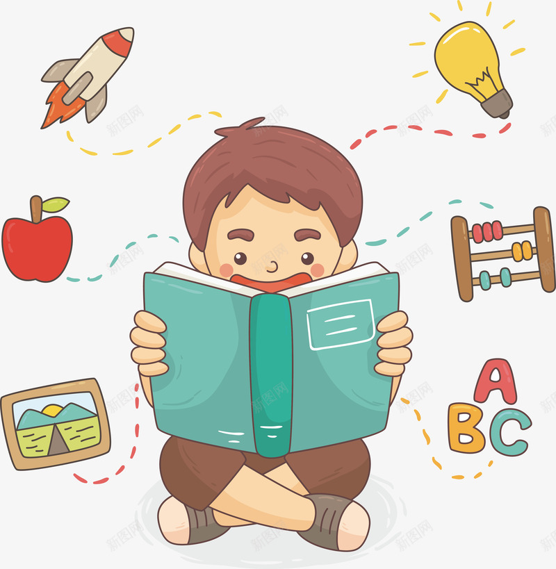 在书中学习知识的孩子png免抠素材_新图网 https://ixintu.com 上学 教师招聘 教育 教育成人 矢量源文件 老师 英语