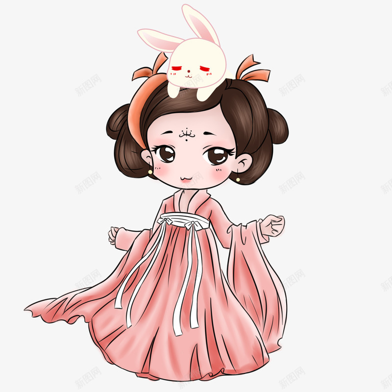中秋主题插画嫦娥玉兔png免抠素材_新图网 https://ixintu.com 中秋主题 动漫 动画 卡通 嫦娥 手绘 插画 玉兔