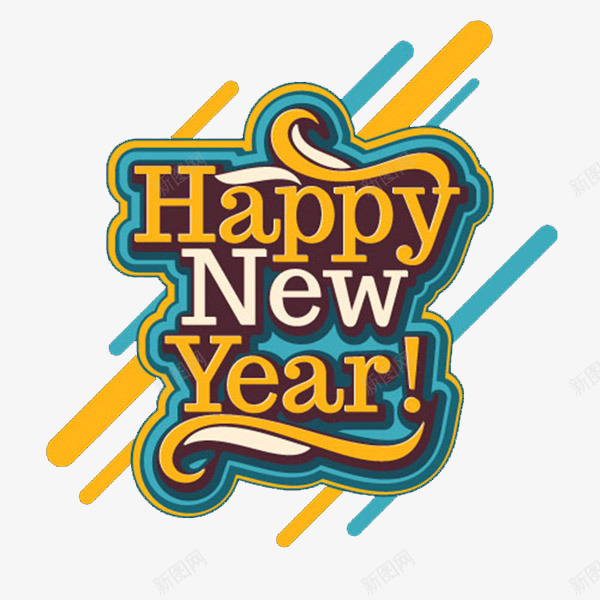 HAPPYNEWYEARpng免抠素材_新图网 https://ixintu.com HAPPY NEW YEAR 新年祝福 艺术字 英文 黄白蓝