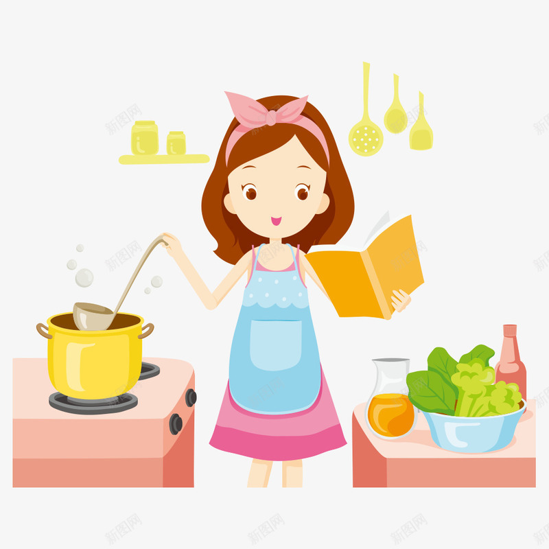 学做饭的美女png免抠素材_新图网 https://ixintu.com 人物 人物插画 卡通人物 学做饭 插画 美女
