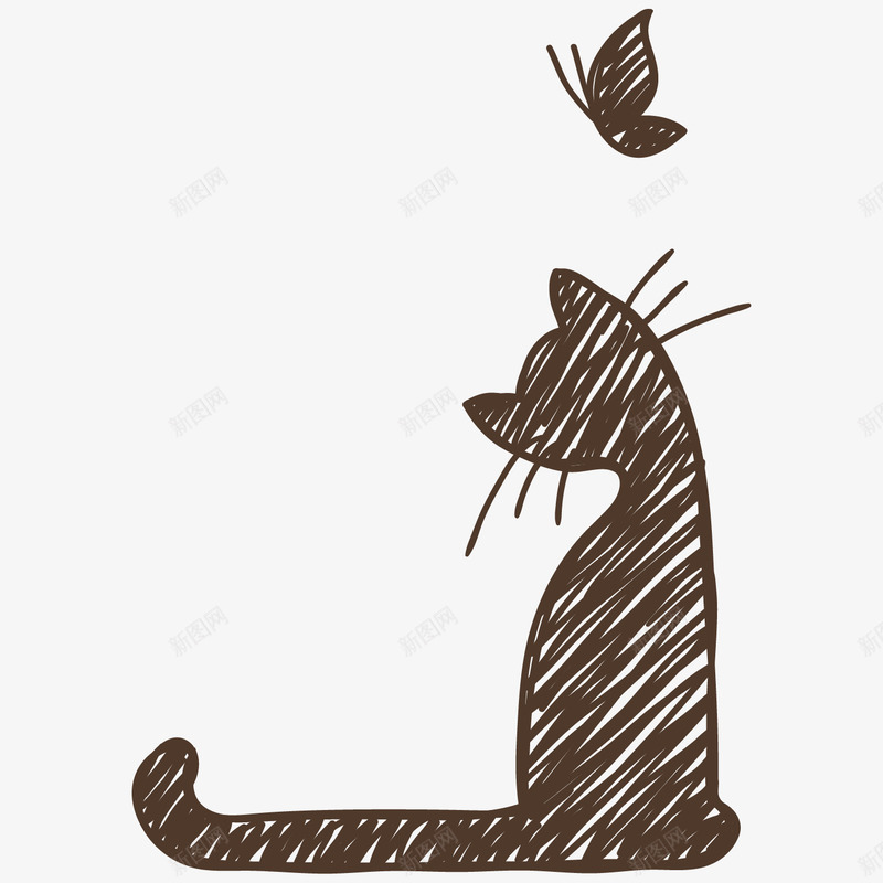 手绘小猫png免抠素材_新图网 https://ixintu.com 手绘画 猫咪 蝴蝶