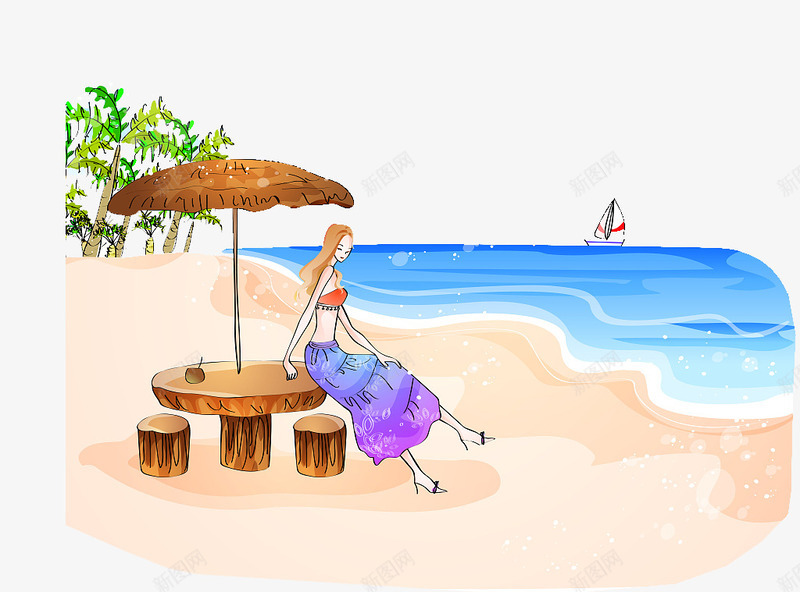 插图海边度假放松心情png免抠素材_新图网 https://ixintu.com 享受 度假 放松 放松心情 放松旅行 放松身心