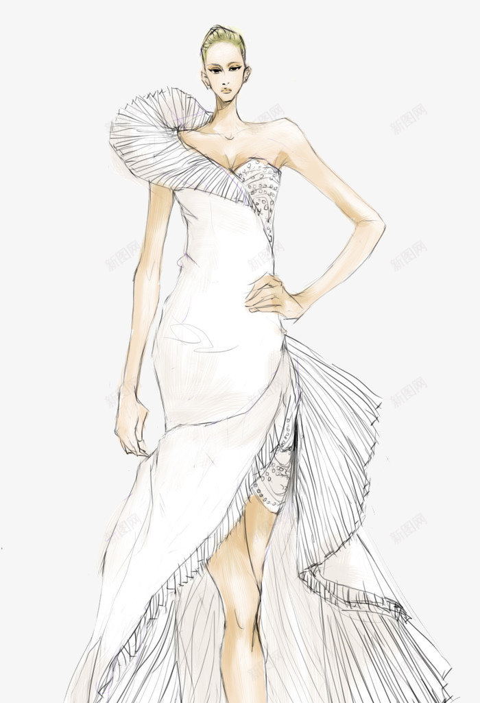 手绘礼服婚纱模特插画png免抠素材_新图网 https://ixintu.com 手绘婚纱设计 手绘时装模特 手绘时装设计图