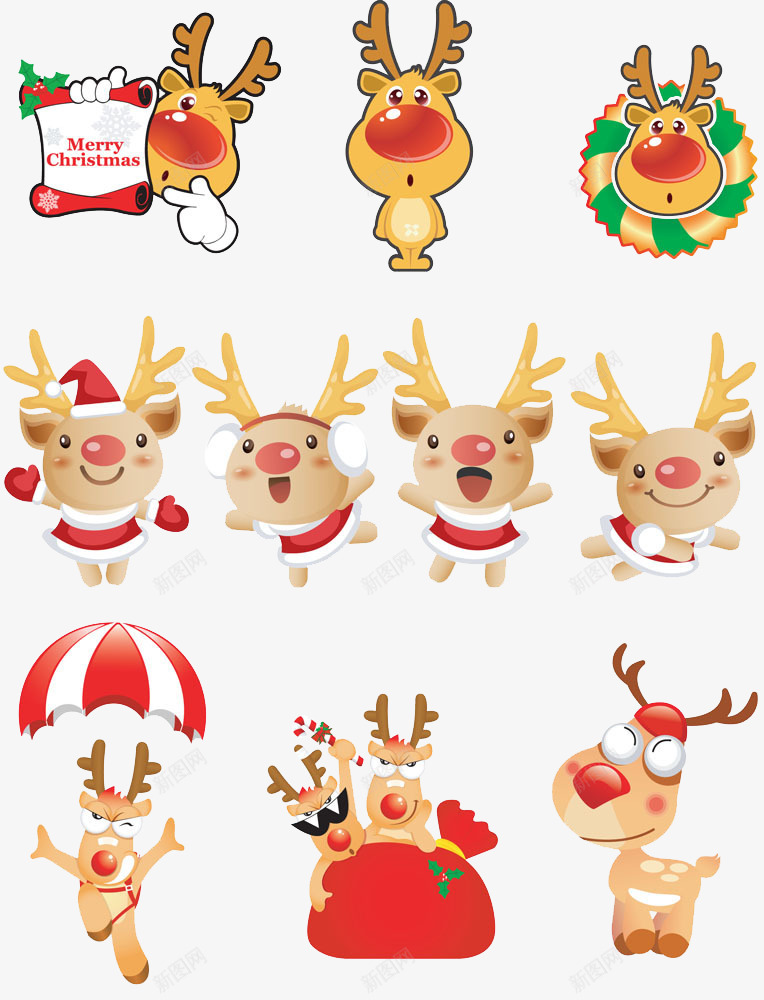 卡通圣诞鹿合集图标png_新图网 https://ixintu.com 卡通 合集 圣诞