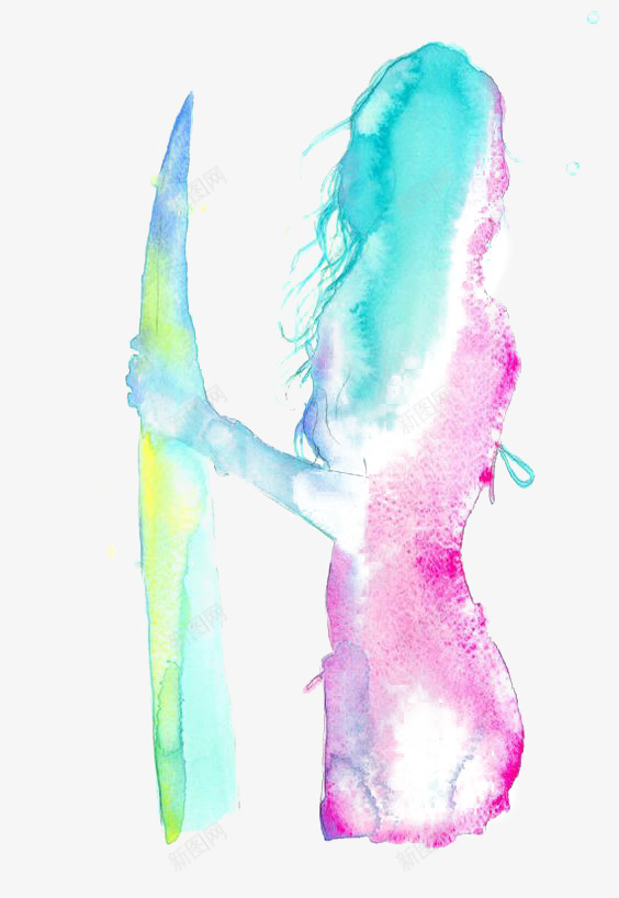 水彩女生剪影png免抠素材_新图网 https://ixintu.com 卡通 女生 手绘 插画 梦幻 水彩 蓝色