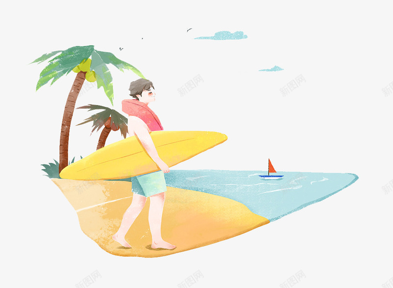 插图海边冲浪放松心情png免抠素材_新图网 https://ixintu.com 享受 度假 放松 放松心情 放松旅行 放松身心