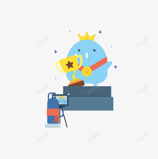 获奖拍照png免抠素材_新图网 https://ixintu.com 卡通插画 奖杯 奖牌 拍照 相机 获奖 颁奖 领奖