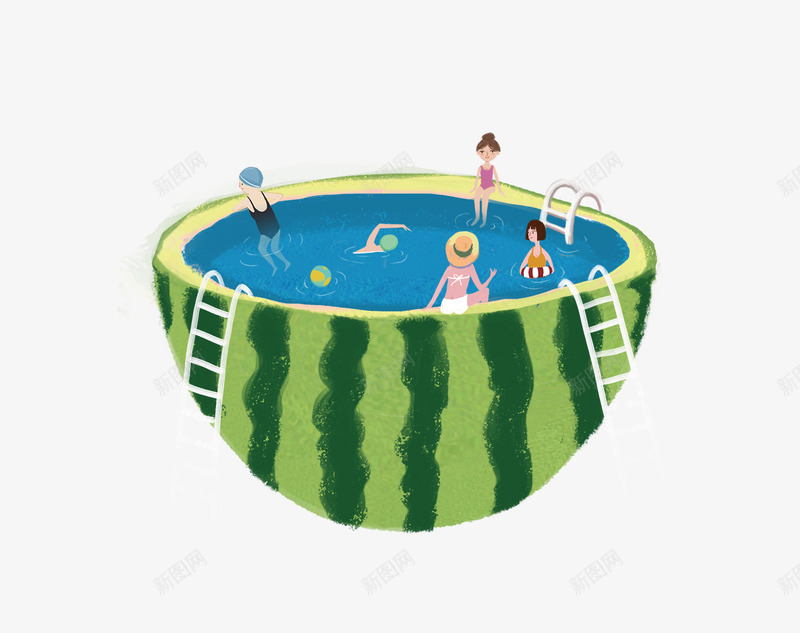 简约处暑游泳清凉主题插画psd免抠素材_新图网 https://ixintu.com 二十四节气 处暑 小暑大暑 小清新 文艺 海报 游泳 简约 西瓜