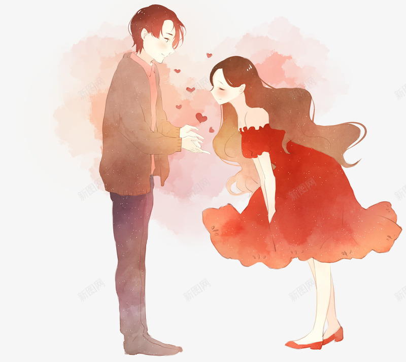 情侣情人节手绘插图psd免抠素材_新图网 https://ixintu.com 一男一女 人物 卡通 情侣 手绘