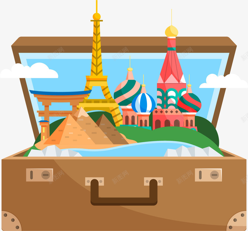卡通手绘出国游旅行箱插画装饰矢量图ai免抠素材_新图网 https://ixintu.com 世界各地 世界名胜 世界游 出国游 手绘 旅游宣传 旅行旅游 旅行箱 矢量图