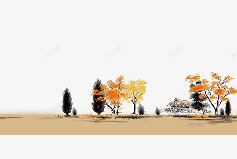 水墨森林psd免抠素材_新图网 https://ixintu.com 姘村 褰壊 鍦 鎴垮瓙 鎵嬬粯 鏍戞湪